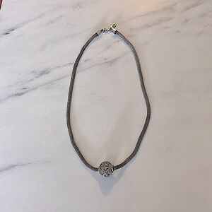 Jewish Sterling Silver Mesh Chain Diamond Ball Drop Necklace